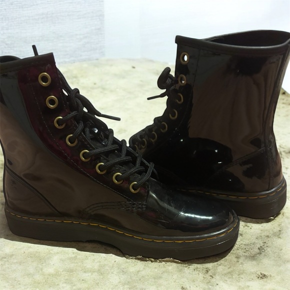 Dr. Martens Shoes - Black Patent Leather Airwair Lace-Up Boots